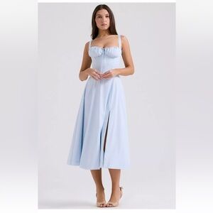 HOUSE OF CB Carmen Soft Blue Cotton Bustier Sundress/Size L+ (D-E cup) US 10-12